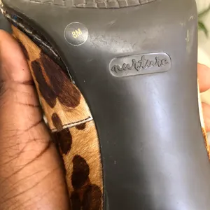 2000s Y2K brown black Leopard animal genuine leather print open peep toe heels pumps with bow detail-Size 8M Great preloved condition thumbnail 4
