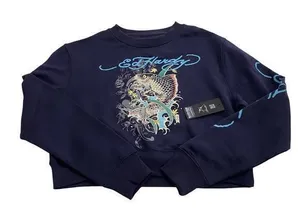 NWT Y2K Ed Hardy Cropped Crewneck Sweatshirt Navy‎ Women's Small thumbnail 1