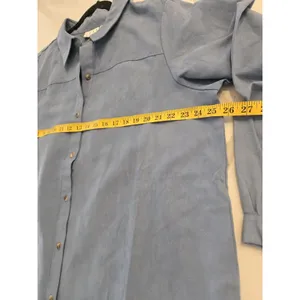 Joan Rivers Womens 1X Blue Faux Suede Button Down Shirt Long Sleeve Shacket Top thumbnail 11