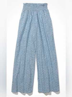 AMERICAN EAGLE Floral Cotton High Rise Wide Leg Pull On Pants thumbnail 3