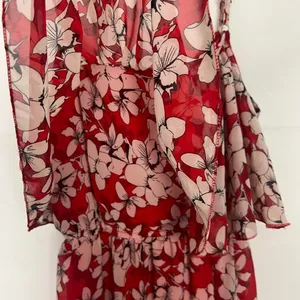 TTI Floral Off Shoulder Chiffon Red Maxi Dress Size Small thumbnail 13