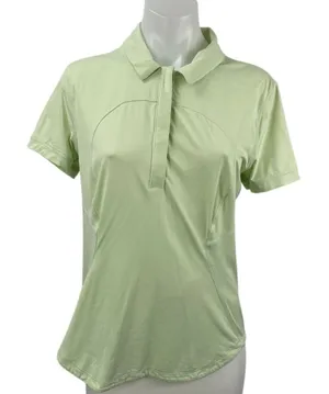 Lululemon Women's Green Quick Dry Short Sleeve Tennis Gold Athletic Polo Shirt M thumbnail 1