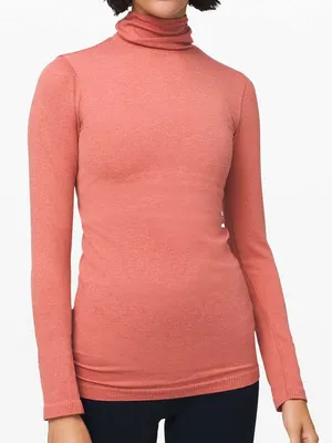 Lululemon Yin Vibes Turtleneck Size 4 Copper Clay Ribbed Seamless Top thumbnail 2
