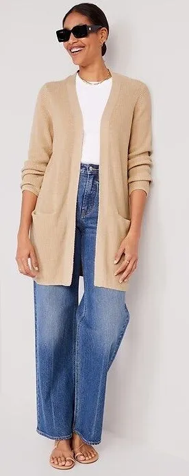 Old Navy Textured Open-Front Cotton Blend Knit Cardigan Sweater Oatmeal Size L thumbnail 1