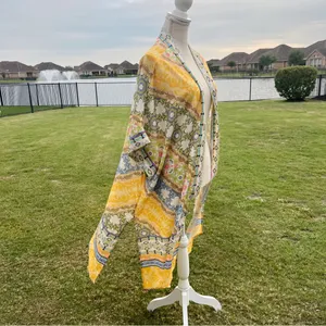 Umgee Yellow Multicolor Floral Print Open Kimono thumbnail 3
