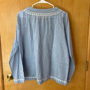 Banana Republic Tunic Top Women L Blue Embroidered Cotton Long Sleeve 762337-00 thumbnail 2