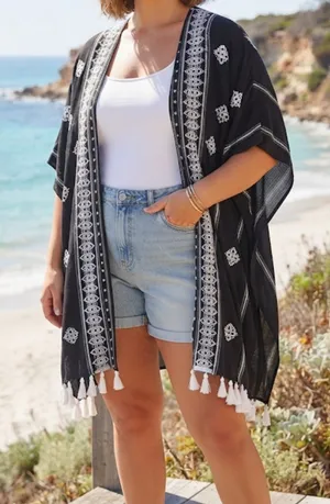 NWT Time & Tru Boho Swim Coverup/Kimono Plus Size XXL-XXXL thumbnail 1