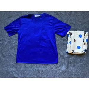 Chic Blue Tee and‎ Polka Dot Wrap Skirt Set Vintage Style Adjustable Waist S new thumbnail 3
