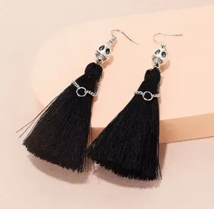 Black Tassel Skull Drop Earrings thumbnail 4