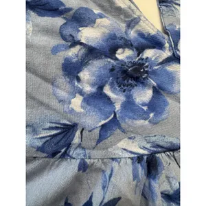 Altar'd State Women's size Large Blue Floral Linen Blend Fit Flare Dress V Neck thumbnail 10