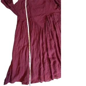 Frazzle Burgundy Lace Crochet Bell Sleeve Boho Mini Tunic Dress Large Wine Red thumbnail 6