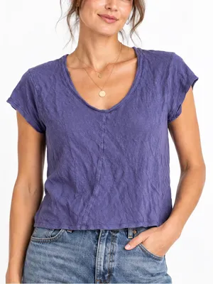 Sigrid Olsen 100% Linen Purple V Neck Short Sleeve Casual Top Blouse Size Medium thumbnail 2