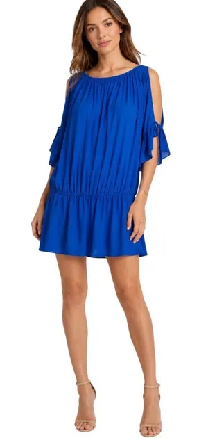 Amanda Uprichard Cold Shoulder Mini Dress Size S Royal Blue thumbnail 1