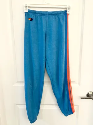 Aviator Nation Neon Blue // Neon Rainbow Stripe Sweatpants XS thumbnail 3