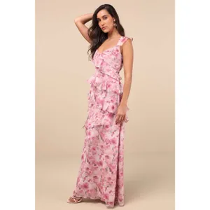 NWT Lulus Evangeline Pink Floral Ruffle Maxi Dress Cruise Resort Gala Banquet XL thumbnail 8