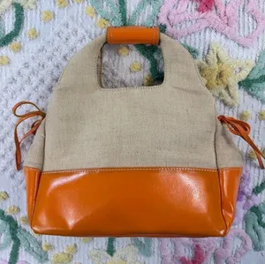 Bath & Body Works Canvas Orange Leather Trim Handle Bag‎ Women's Accessory thumbnail 1