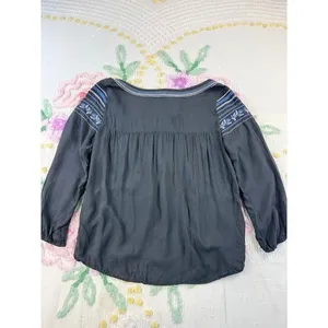 American Eagle Outfitters Black Embroidered Peasant Blouse Womens Small‎ thumbnail 3