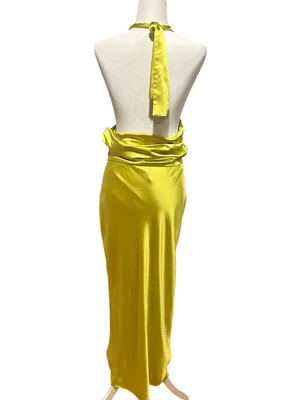 SIMON MILLER Satin Halter Chartreuse Prom Wedding Guest Long Slip Dress 10 thumbnail 6