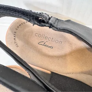 Clarks Black Leather Strappy Wedge Sandals Womens 10 Comfort Shoes Beachy Summer thumbnail 7