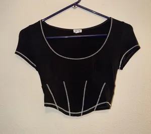 Garage Black Cropped Top with Contrast Stitching thumbnail 1