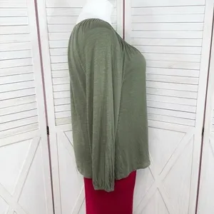 Loft Slub Jersey Knit Scoop Neck‎ Peasant Tee Shirt Olive Green Large thumbnail 3