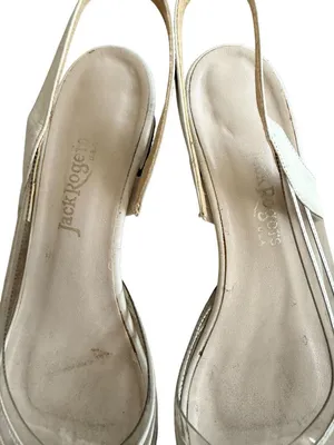 JACK ROGERS Vintage Cream Leather Kitten Slingback Heels Size 8 thumbnail 8
