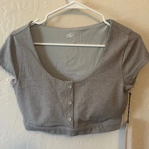 Alo Yoga blissful Henley bra top. NWT Heather Gray, Size Large. Baby t vibes. thumbnail 1