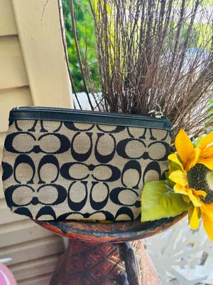 Coach Black and Tan Signature Canvas Wristlet thumbnail 3