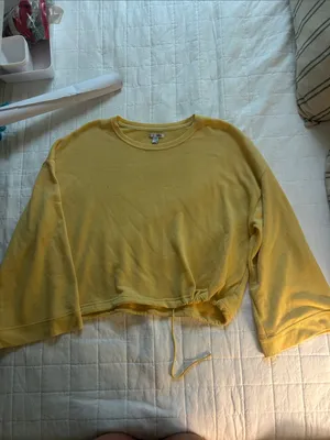 Amuse Society Yellow Cropped Drawstring Sweatshirt thumbnail 2