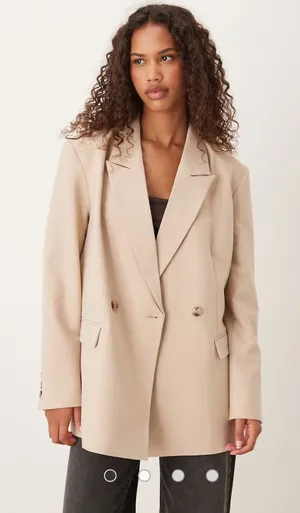 H&M beige double breasted oversized blazer  thumbnail 1