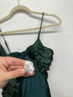 Lucy in the Sky Satin Ruched Dress in Deep Green thumbnail 8