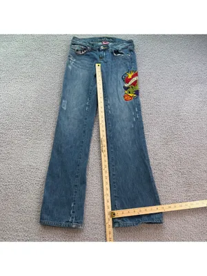 American Republic Y2K Embroidered Love Skull Flare Bootcut Jeans Women's 26 thumbnail 4