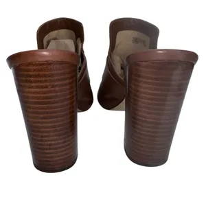 Michael Kors Brown Leather Slip On Open‎ Toe Heels Mules Slides Size 9M Gold thumbnail 5