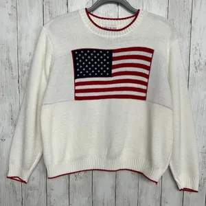 Vintage Carly Blake American Flag USA Ribbed Hem Crew Neck Sweater Large thumbnail 2