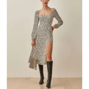 Reformation Shelby Dress Ocelot White Black Print Midi Slit Bustier Chic Size 0 thumbnail 2