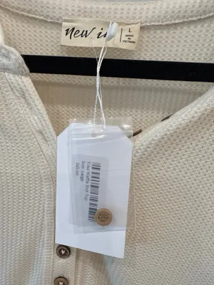 New In Cream Waffle Knit Babydoll Henley Top Size Large NWT thumbnail 4