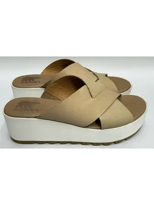 Sorel Cameron Flatform Slide Sandal Women 8.5 Beige Leather Criss Cross Platform thumbnail 2