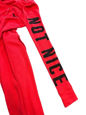 VS PINK Naughty Not Nice One Piece Onesie Pajamas Thermal Butt Flap Red Small thumbnail 8
