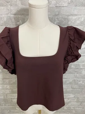 a new day Brown Square Neck Tee with Puff Sleeves thumbnail 1