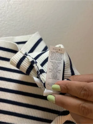 Aerie plus size XXL 2X knitted crochet ribbed cotton top blue white cotton thumbnail 6
