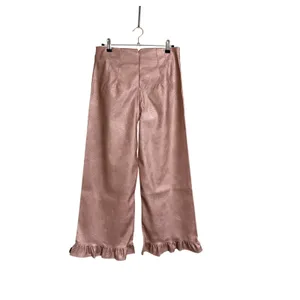Maeve The Colette Crop Metallic Faux Leather Ruffle Hem Pants- Pink Metal Sz 30 thumbnail 6