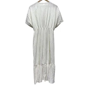 Aerie White Gold Stripe Relaxed Maxi Beach Robe Sz M Cover Wrap Boho‎ Coastal thumbnail 2