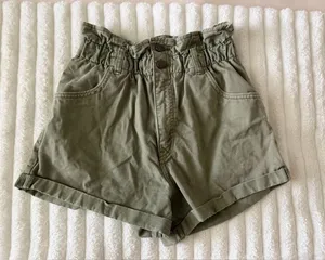 Abercrombie & Fitch Olive High-Waist Paperbag Shorts thumbnail 1