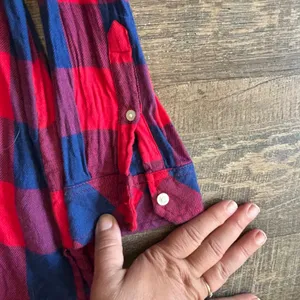 Gap‎ Womens Red Navy Buffalo Plaid Henley Tunic Top Long Sleeve Cotton Blend M thumbnail 4