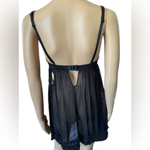 Passionata Black Romantic Feminine Ruffle Sheer Mesh Lingerie Mini Slip Dress thumbnail 5