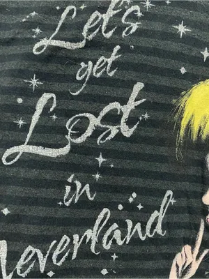 Disney Womens M Tinkerbell Tee T Shirt Let’s Get Lost In Neverland Black Stripes thumbnail 4