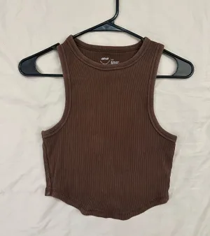 Aerie brown ribbed crop top thumbnail 1