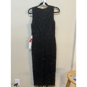 MAC DUGGAL 93758 GEOMETRIC EMBELLISHED SLEEVELESS A-LINE BLACK MIDI DRESS Size 4 thumbnail 5