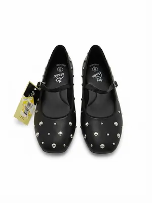 Art Class Girls Black Studded Mary Jane Ballet Flats – Silver Rivet Shoes Size 2 thumbnail 2