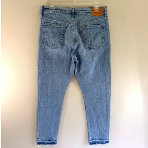 Levis 501 S High Rise Skinny Jeans Light Wash Raw Hem‎ Button Fly Denim 31x28 thumbnail 6